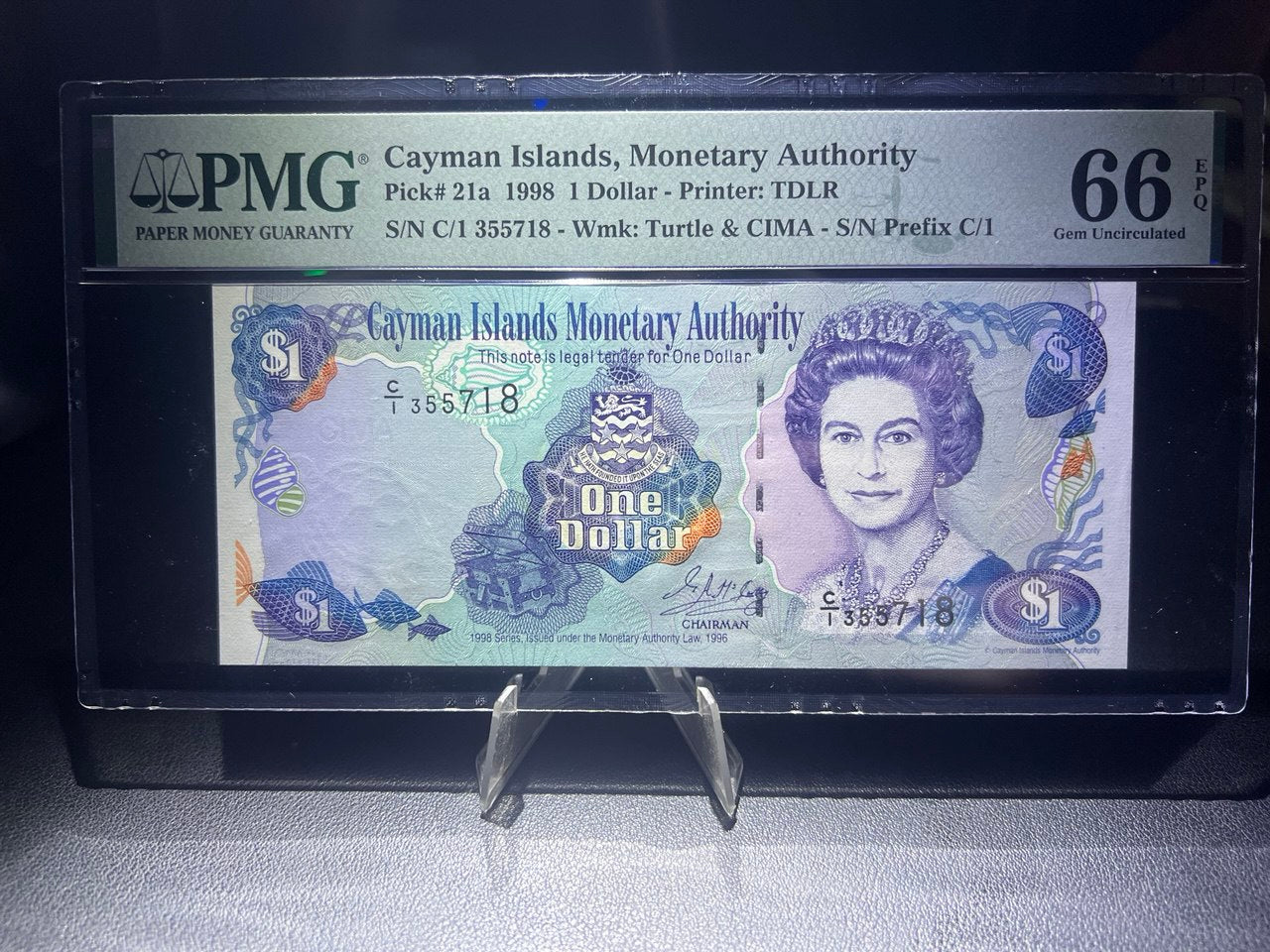 Cayman Islands 1 Dollar 1998 C/1 355718 Prefix GEM UNC PMG 66 EPQ