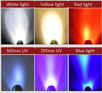 LED Torch Rechargeable with 6 Light Modes (White, Yellow, Red, 365nm UV, 395nm UV, Blue)