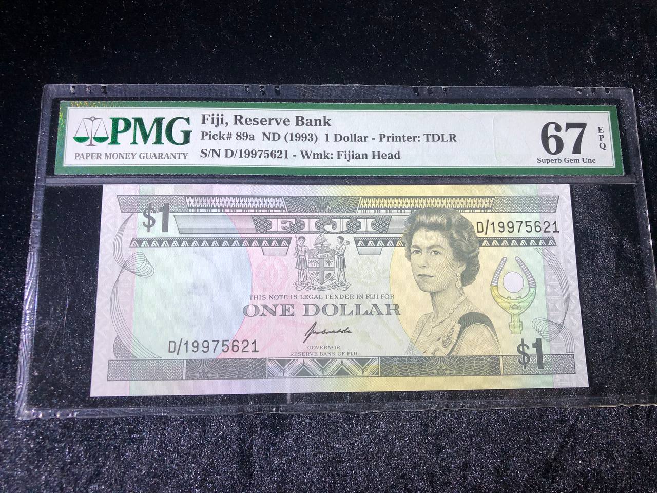 Fiji 1 dollar 1993, Queen Elizabeth II PMG 67 EPQ D/19975621