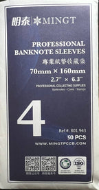 MINGTAI (PCCB) banknote protector sleeve OPP material 50pcs/pack