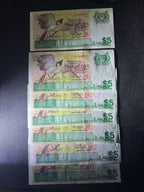 Singapore bird $5 Serial A/80 break run AU-UNC condition (7 pcs)