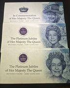 THE QUEEN'S PLATINUM JUBILEE 2022 BRITANNI COMMEMORATIVE fantasy BANKNOTE with folder (3 sets)