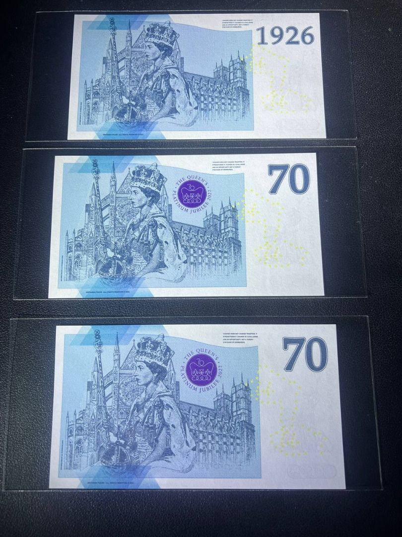 THE QUEEN'S PLATINUM JUBILEE 2022 BRITANNI COMMEMORATIVE fantasy BANKNOTE with folder (3 sets)