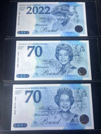 THE QUEEN'S PLATINUM JUBILEE 2022 BRITANNI COMMEMORATIVE fantasy BANKNOTE with folder (3 sets)